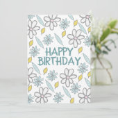 Happy Birthday Daisy Floral Blue Yellow Feminine Kaart (Staand voorkant)