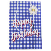 Happy Birthday Daisy op Blue Gingham Medium Cadeauzakje (Voorkant)