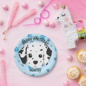 Happy Birthday Dalmatian Puppy Blue Paw Print Papieren Bordje (Feest)