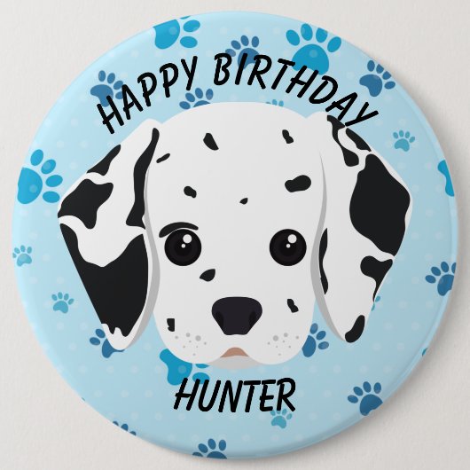 Happy Birthday Dalmatian Puppy Blue Paw Ronde Button 6,0 Cm (Voorkant)