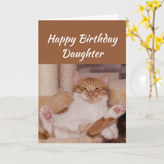 Happy Birthday Daughter Celebrate Funny Cat Kaart (Gele Bloem)