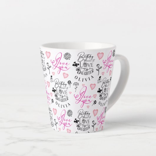 Happy Birthday Daughter Custom Name Latte Mok (Rechterhoek)