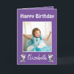 Happy Birthday Daughter Photo Paars Feestdagen Kaart<br><div class="desc">Gefeliciteerd met je mooie dochter. Dit wenskaart bevat je persoonlijke foto op een paarse achtergrond met schattige zebra's. Er is een warm bericht binnenin. Bestel er vandaag nog een! Fotografie © Storytree Studios,  Stanford,  CA Clipart: AMB-illustraties https://www.etsy.com/shop/AMBillustrations</div>