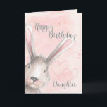 Happy Birthday Daughter Waterverf Bunny Rabbit Kaart<br><div class="desc">Een mooie verjaardagskaart voor de verjaardag van je dochter met een waterverf konijnenkonijn die om de hoek kijkt en twee subtiele roze harten op de roze en grijze waterverf achtergrond. Ontworpen door Robin Simpel; waterverf elementen van Design Cuts.</div>
