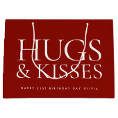 Happy Birthday Day Any Age Hugs & Kisses Deep Red Groot Cadeauzakje (Voorkant)
