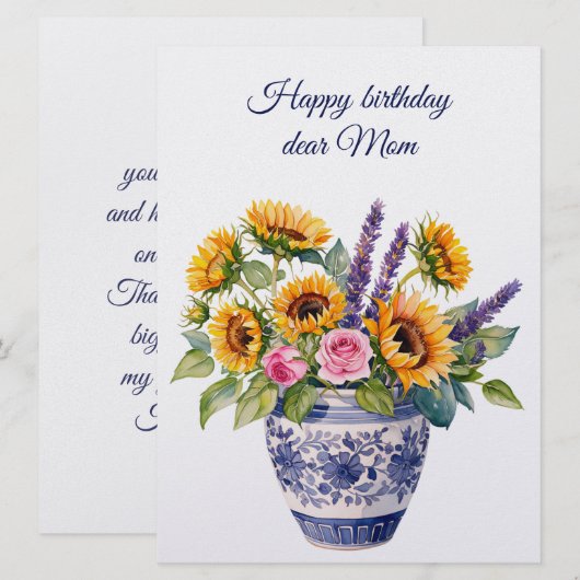 Happy birthday dear Mom & bouquet of flowers Feestdagenkaart (Voorkant / Achterkant)