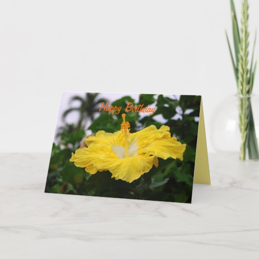 Happy Birthday Deep Yellow Hibiscus Kaart (Voorkant)