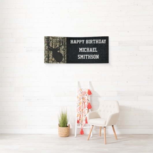 Happy Birthday Deer Camo Hunting Mannen Banner (Insitu)