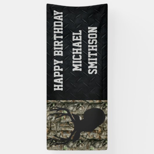 Happy Birthday Deer Camo Hunting Mannen Banner (Verticaal)
