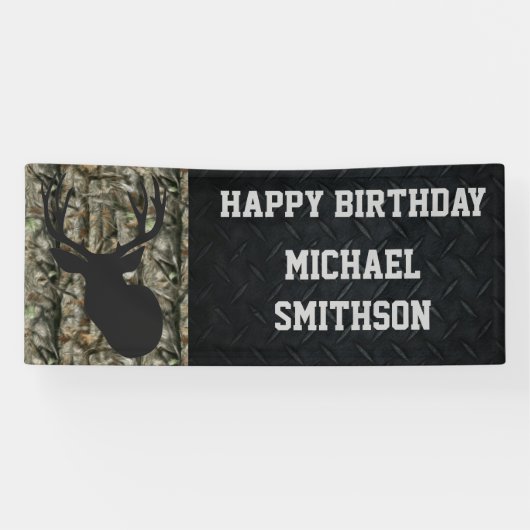 Happy Birthday Deer Camo Hunting Mannen Banner (Horizontaal)