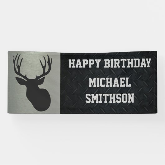 Happy Birthday Deer Hunting Mannen Buck Antlers Spandoek (Horizontaal)