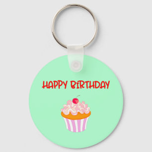 Happy Birthday Delicious Cupcake Cherry op top Sleutelhanger