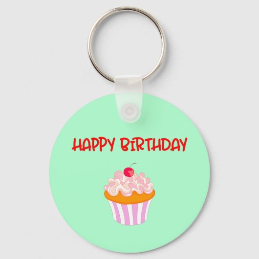 Happy Birthday Delicious Cupcake Cherry op top Sleutelhanger (Voorkant)