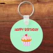 Happy Birthday Delicious Cupcake Cherry op top Sleutelhanger (Voorkant)
