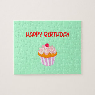 Happy Birthday Delicious Cupcake on Green Legpuzzel
