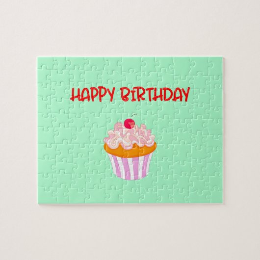 Happy Birthday Delicious Cupcake on Green Legpuzzel (Horizontaal)