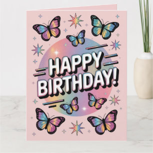 Happy Birthday Design met kleurrijke vlinders Kaart