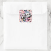 Happy Birthday Design met kleurrijke vlinders Vierkante Sticker (Tas)