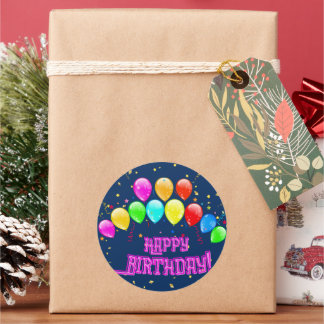 Happy Birthday! Design with colorful balloons and  Ronde Sticker