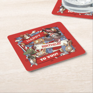 Happy Birthday Dierensport Fans Zwaaien met Cartoo Kartonnen Onderzetters