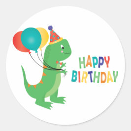 Happy Birthday Dinosaur-ballonnen Ronde Sticker