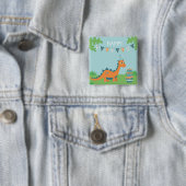 Happy Birthday Dinosaur cartoon Vierkante Button 5,1 Cm (In situ)
