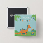 Happy Birthday Dinosaur cartoon Vierkante Button 5,1 Cm (Voorkant /achterkant)