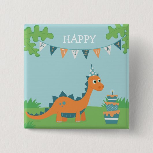Happy Birthday Dinosaur cartoon Vierkante Button 5,1 Cm (Voorkant)