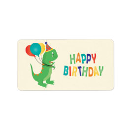 Happy Birthday Dinosaur Colorful Balloons Etiket