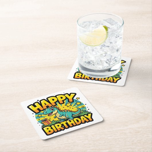 Happy Birthday Dinosaur Kartonnen Onderzetters (Insitu)