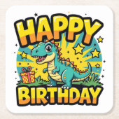 Happy Birthday Dinosaur Kartonnen Onderzetters (Voorkant)