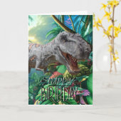 Happy Birthday Dinosaur Large T Rex Jurassic Kaart (Gele Bloem)