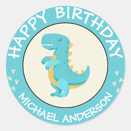 Happy Birthday Dinosaur Name Baby Blue Ronde Sticker (Voorkant)
