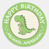 Happy Birthday Dinosaur Name Ronde Sticker (Voorkant)