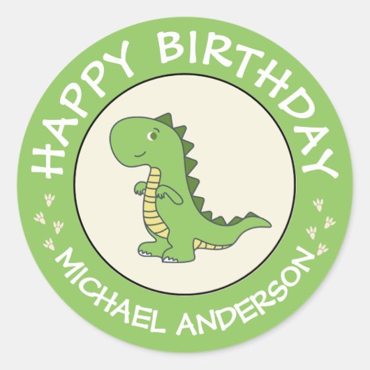 Happy Birthday Dinosaur Name Ronde Sticker (Voorkant)