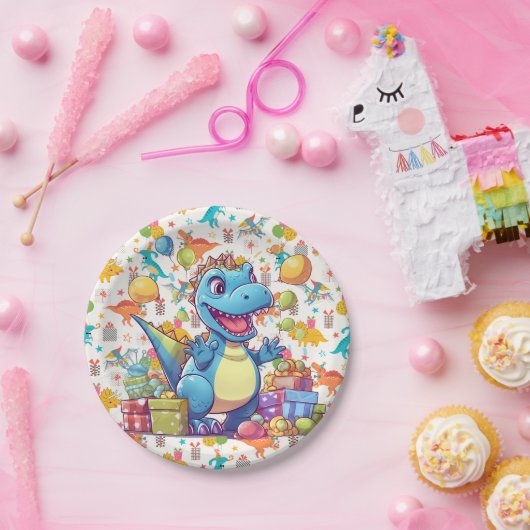 Happy Birthday Dinosaur Papieren Bordje (Feest)