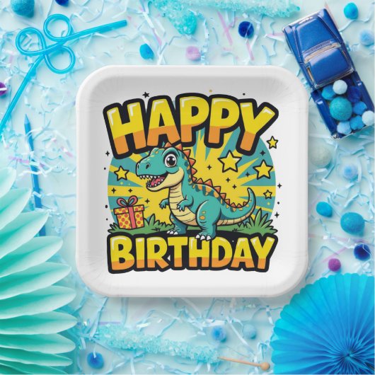 Happy Birthday Dinosaur Papieren Bordje (Feest)