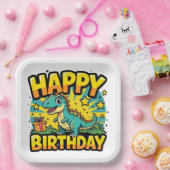 Happy Birthday Dinosaur Papieren Bordje (Feest)