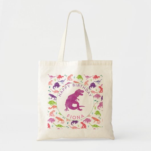 Happy Birthday Dinosaur Personalized Girls T-Rex Tote Bag (Voorkant)