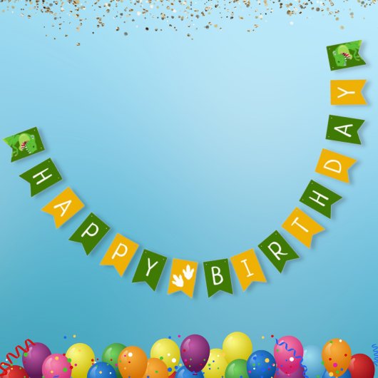 Happy Birthday Dinosaur T-Rex Green Yellow Party Vlaggetjes