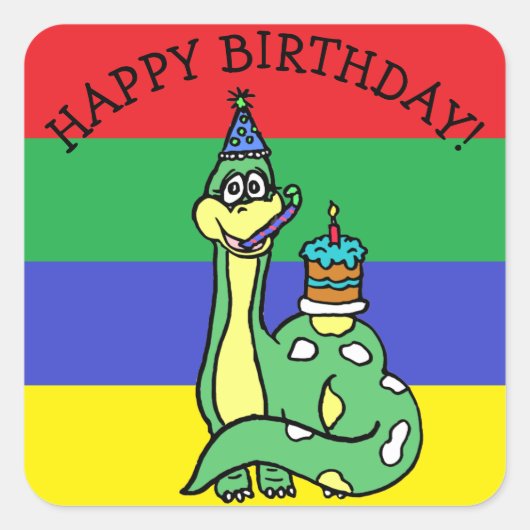 Happy Birthday Dinosaur Vierkante Sticker (Voorkant)