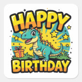 Happy Birthday Dinosaur Vierkante Sticker (Voorkant)