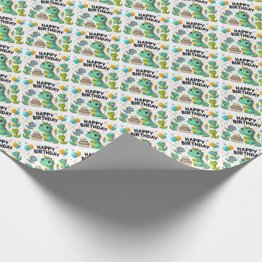 Happy Birthday Dinosaurs Cadeaupapier (Hoek)