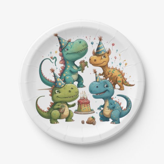 Happy Birthday Dinosaurs Paper-Bord Papieren Bordje (Voorkant)
