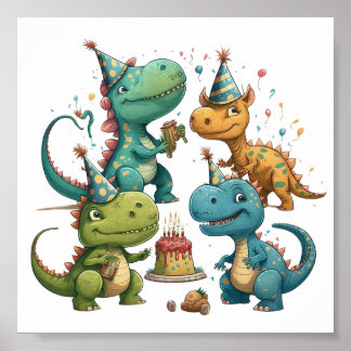 Happy Birthday Dinosaurs Poster