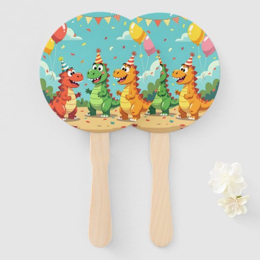 Happy birthday dinosaurs theme handwaaier (Voorkant en achterkant)