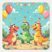 Happy birthday dinosaurs theme vierkante sticker (Voorkant)