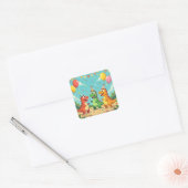 Happy birthday dinosaurs theme vierkante sticker (Envelop)