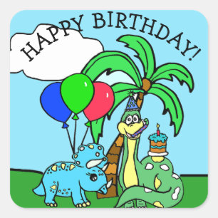Happy Birthday Dinosaurs Vierkante Sticker