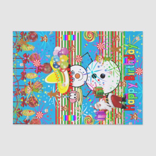 Happy Birthday-discussiestuk kerstmis Tissuepapier (Voorkant)